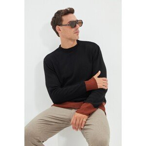 Trendyol Black Men's Regular Fit Crewneck Paneled Knitwear Sweater