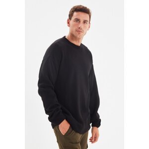 Trendyol Black Men's Oversize Crew Neck Side Buttons Knitwear Sweater