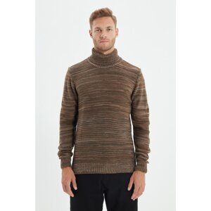 Trendyol Brown Men's Slim Fit Turtleneck Plaid Sweater