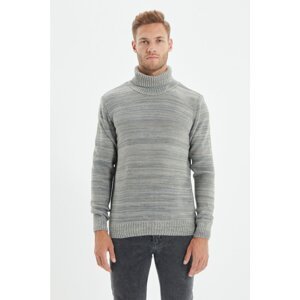 Trendyol Gray Men's Slim Fit Turtleneck Patterned Sweater