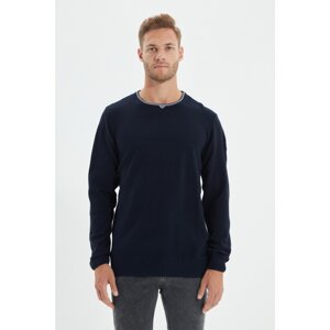 Trendyol Navy Blue Men's Slim Fit Crew Neck Striped Detailed Sweater