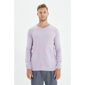 Trendyol Lilac Men's Slim Fit Crew Neck Striped Detailed Sweater