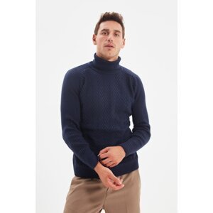 Trendyol Navy Blue Men's Slim Fit Turtleneck Textured Knitwear Sweater