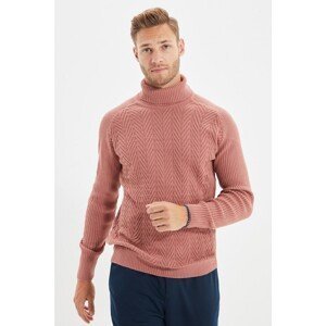 Trendyol Dried Rose Men's Slim Fit Turtleneck Textured Knitwear Sweater
