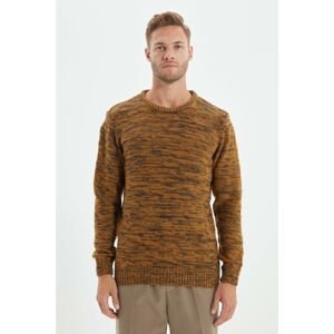 Trendyol Mustard Men's Slim Fit Crew Neck Patterned Sweater