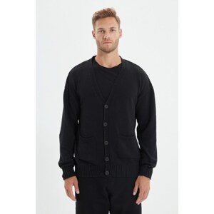 Trendyol Black Men's Oversize Wide Fit Pocket Detailed Basic Cardigan