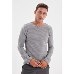 Trendyol Gray Men's Crew Neck Textured Slim Fit Knitwear Sweater