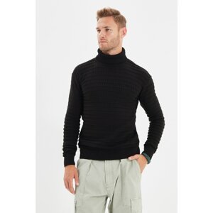 Trendyol Black Men's Slim Fit Turtleneck Textured Knitwear Sweater