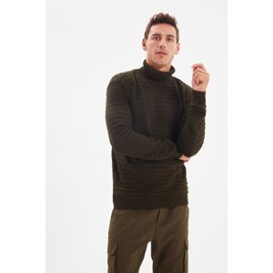 Trendyol Khaki Men's Slim Fit Turtleneck Textured Knitwear Sweater