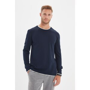 Trendyol Navy Blue Men's Slim Fit Contrast Collar Piped Sweater
