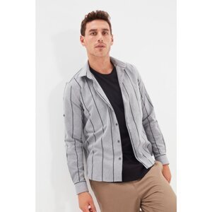 Trendyol Gray Men's Slim Fit Shirt Collar Long Sleeve Epaulette Striped Shirt