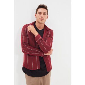 Trendyol Claret Red Men Slim Fit Shirt Collar Long Sleeve Epaulette Striped Shirt