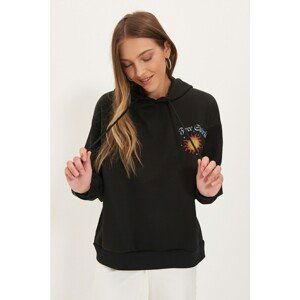 Trendyol Black Printed Hoodie Knitted Sweatshirt