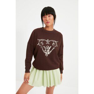 Trendyol Brown Printed Oversize Knitted Raised Sweatshirt