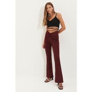 Trendyol Claret Red Tie Detailed Spanish Leg Knitted Trousers