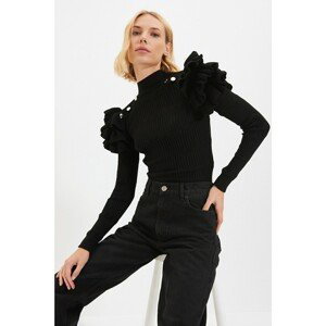 Trendyol Black Shoulder And Button Detailed Knitwear Sweater