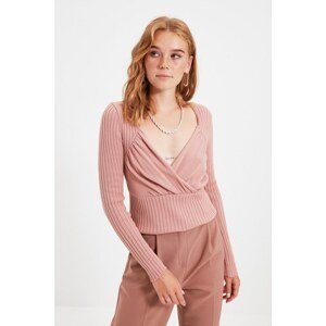 Trendyol Dried Rose Double Breasted Collar Knitwear Sweater