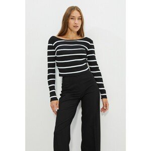 Trendyol Black Back Detailed Striped Knitwear Sweater