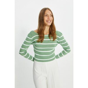 Trendyol Mint Back Detail Striped Knitwear Sweater