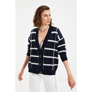 Trendyol Navy Blue Button Detailed Striped Knitwear Cardigan