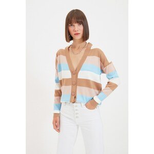 Trendyol Camel Striped Tirco Cardigan