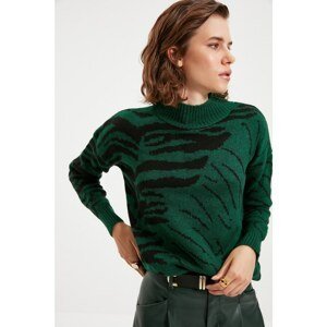 Trendyol Emerald Green Jacquard Stand Up Knitwear Sweater