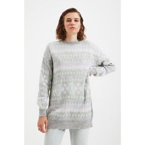 Trendyol Gray Jacquard Crew Neck Knitwear Sweater