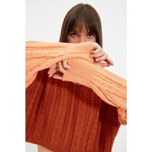 Trendyol Cinnamon Color Block Crop Knitwear Sweater