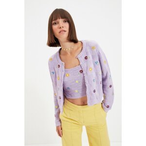 Trendyol Lilac Embroidery Detailed Cardigan Blouse Knitwear Suit