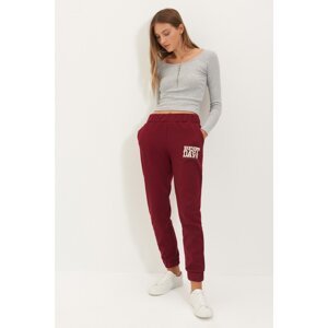 Trendyol Claret Red Printed Knitted Sweatpants