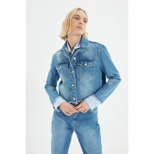 Trendyol Blue Hem Tasseled Denim Jacket