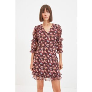 Trendyol Brown Patterned Frill Detailed Dress