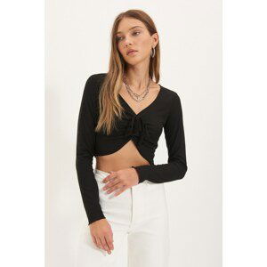 Trendyol Black Ruffle Detailed Knitted Blouse