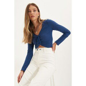 Trendyol Indigo Ruffle Detailed Knitted Blouse