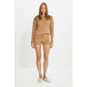 Trendyol Camel Knitted Sweater Shorts Knitwear Bottom-Top Set