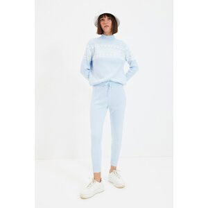 Trendyol Light Blue Jacquard Stand Up Collar Knitwear Bottom-Top Suit