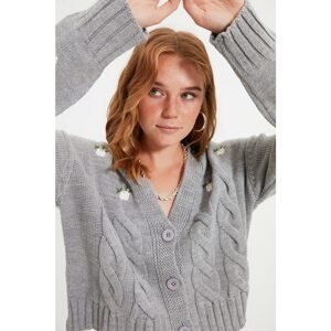 Trendyol Gray Embroidered Knitwear Cardigan