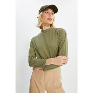 Trendyol Khaki Long Sleeve Stand Up Collar Knitted T-Shirt