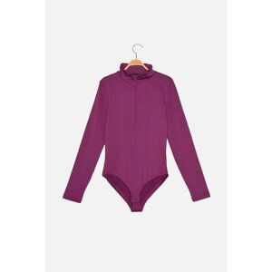 Trendyol Plum Zipper Stand Up Collar Snap Snap Knitted Body