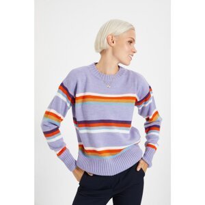 Trendyol Lilac Crew Neck Striped Knitwear Sweater