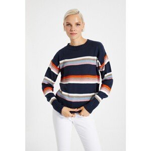 Trendyol Navy Blue Crew Neck Striped Knitwear Sweater
