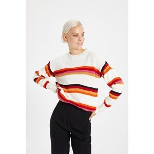 Trendyol Ecru Crew Neck Striped Knitwear Sweater
