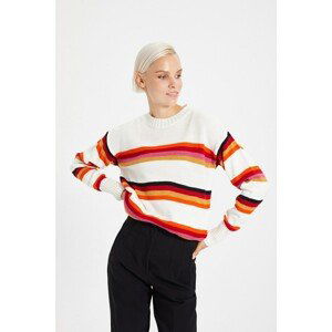 Trendyol Ecru Crew Neck Striped Knitwear Sweater