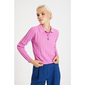Trendyol Pink Polo Collar Knitted Detailed Knitwear Sweater