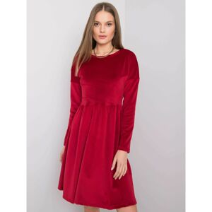 RUE PARIS Burgundy velor dress with a frill