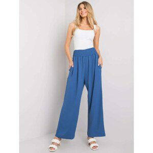 RUE PARIS Dark blue fabric trousers with high waist