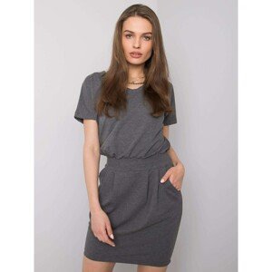 RUE PARIS Dark gray melange dress with a belt