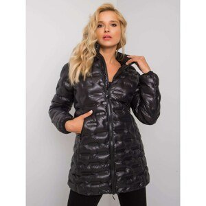 Women's black quilted jacket with a hood