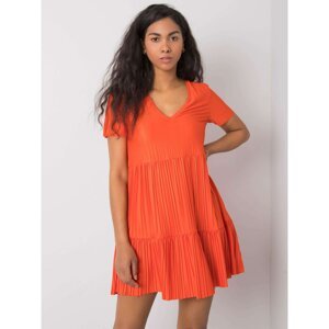 RUE PARIS Orange pleated dress with a frill