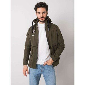 Khaki transitional men's jacket with a hood